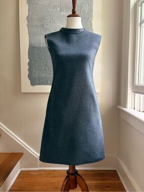 'S MaxMara Sleeveless Mock-Neck Shift Dress in Charcoal Double Face Wool SZ XS